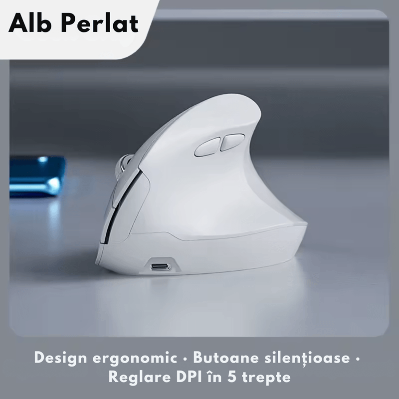 PC, gaming si accesorii - Periferice PC - Mouse - Mouse Vertical Wireless Ergonomic, QOVA®, Conectare prin Bluetooth 5.0 & USB 2.4GHz, Silentios, 2400 DPI Reglabil - Infinity.ro