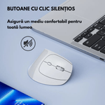 PC, gaming si accesorii - Periferice PC - Mouse - Mouse Vertical Wireless Ergonomic, QOVA®, Conectare prin Bluetooth 5.0 & USB 2.4GHz, Silentios, 2400 DPI Reglabil - Infinity.ro