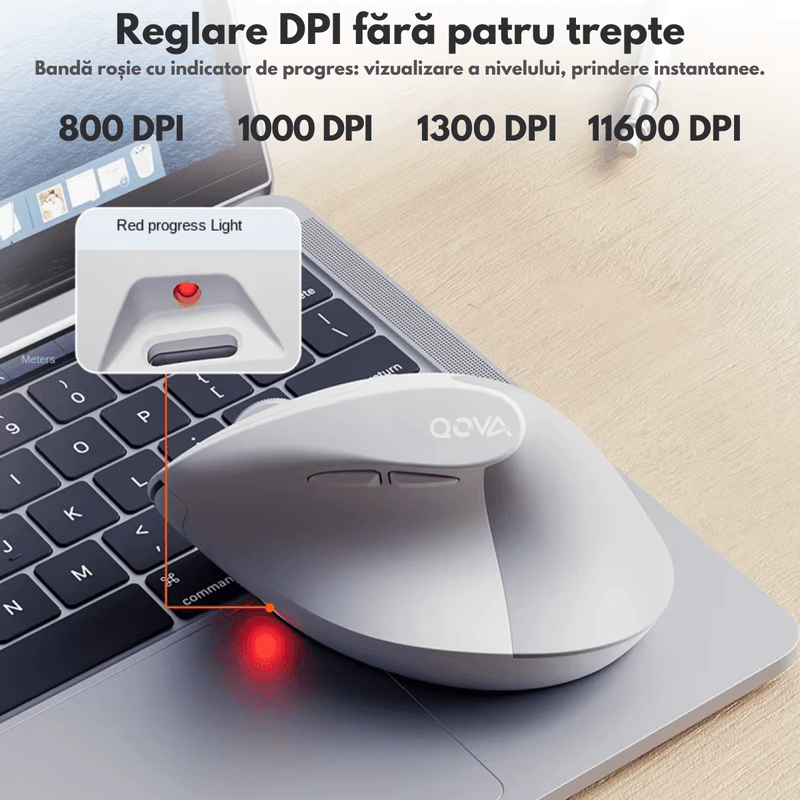 PC, gaming si accesorii - Periferice PC - Mouse - Mouse Vertical Wireless Ergonomic, QOVA®, Conectare prin Bluetooth 5.0 & USB 2.4GHz, Silentios, 2400 DPI Reglabil - Infinity.ro