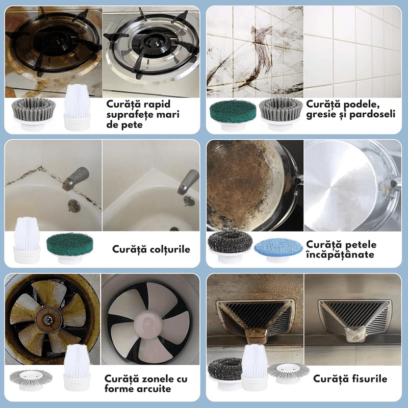 Electronice si Electrocasnice - Ingrijirea locuintei - Mopuri electrice - Perie electrica rotativa pentru curatare eficienta fara efort Qova®, Multifunctionala fara fir, maner fix, 7 Capete - Infinity.ro