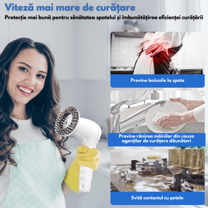 Electronice si Electrocasnice - Ingrijirea locuintei - Mopuri electrice - Perie electrica rotativa pentru curatare eficienta fara efort Qova®, Multifunctionala fara fir, maner fix, 7 Capete - Infinity.ro