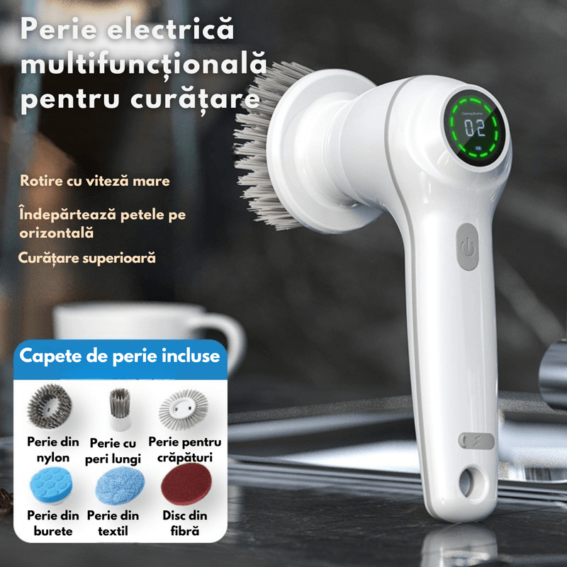 Electronice si Electrocasnice - Ingrijirea locuintei - Mopuri electrice - Perie electrica rotativa pentru curatare eficienta fara efort Qova®, Multifunctionala fara fir, maner fix, 7 Capete - Infinity.ro