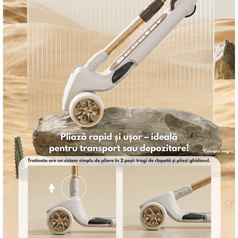 Sport si Outdoor - Role, trotinete si skateboard - Trotinete copii - Trotineta pliabila pentru copii cu Lumini LED integrate, Qova®, Stabilitate superioara cu 3 roti, Frana sigura - Infinity.ro