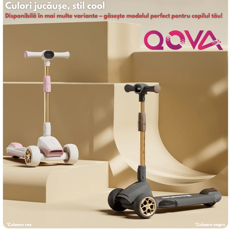 Sport si Outdoor - Role, trotinete si skateboard - Trotinete copii - Trotineta pliabila pentru copii cu Lumini LED integrate, Qova®, Stabilitate superioara cu 3 roti, Frana sigura - Infinity.ro