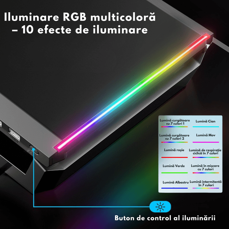 PC, gaming si accesorii - Desktop PC & monitoare - Accesorii monitoare - Suport Monitor si Laptop, Masuta Multifunctionala Qova®, cu lumini RGB reglabile si 4 Porturi USB, Tava Depozitare - Infinity.ro