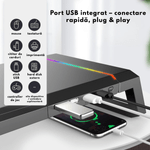 PC, gaming si accesorii - Desktop PC & monitoare - Accesorii monitoare - Suport Monitor si Laptop, Masuta Multifunctionala Qova®, cu lumini RGB reglabile si 4 Porturi USB, Tava Depozitare - Infinity.ro