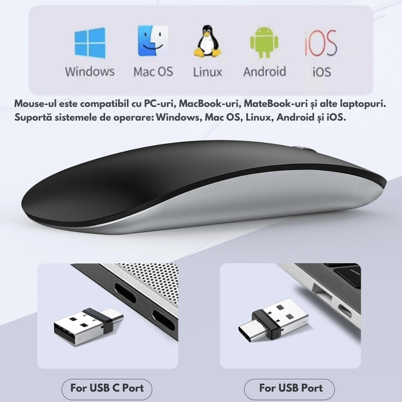 PC, gaming si accesorii - Periferice PC - Mouse - Mouse Wireless QOVA®, Dual Mode Bluetooth 5.1 & 2.4GHz, Reincarcabil USB-C, Click Silentios, DPI Reglabil 1600 max - Infinity.ro