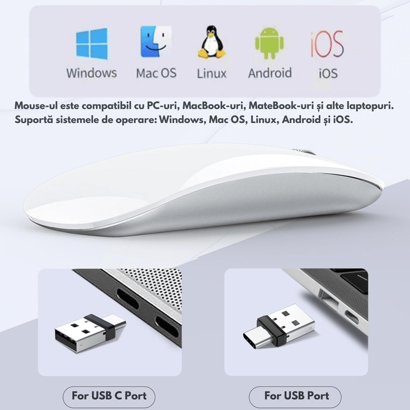 PC, gaming si accesorii - Periferice PC - Mouse - Mouse Wireless QOVA®, Dual Mode Bluetooth 5.1 & 2.4GHz, Reincarcabil USB-C, Click Silentios, DPI Reglabil 1600 max - Infinity.ro