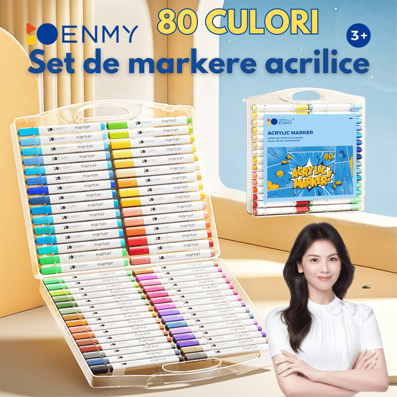 Carti si Birotica - Birotica - Instrumente de scris - Creioane - Set 80 de carioci profesionale Acrilice, cu cerneala pe baza de apa, Qova®, Markere multicolore pentru desen, Culori - Infinity.ro