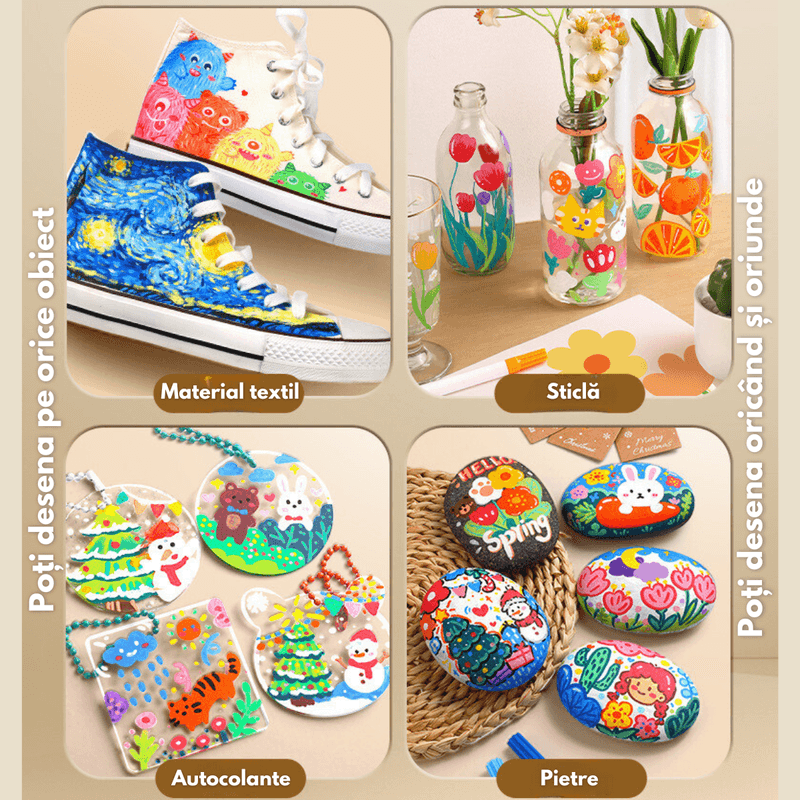 Carti si Birotica - Birotica - Instrumente de scris - Creioane - Set 80 de carioci profesionale Acrilice, cu cerneala pe baza de apa, Qova®, Markere multicolore pentru desen, Culori - Infinity.ro