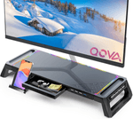 PC, gaming si accesorii - Desktop PC & monitoare - Accesorii monitoare - Suport Monitor si Laptop, Masuta Multifunctionala Qova®, cu lumini RGB reglabile si 4 Porturi USB, Tava Depozitare - Infinity.ro