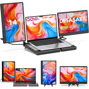 Monitor Extensibil si Portabil Dublu 14" FHD 1080p, Baza de Suport cu Racire, Extensie Ecran Qova® pentru Laptop