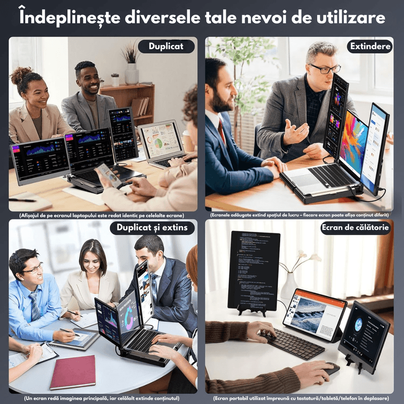 PC, gaming si accesorii - Desktop PC & monitoare - Monitoare - Monitor Extensibil si Portabil Dublu 14" FHD 1080p, Baza de Suport cu Racire, Extensie Ecran Qova® pentru Laptop - Infinity.ro