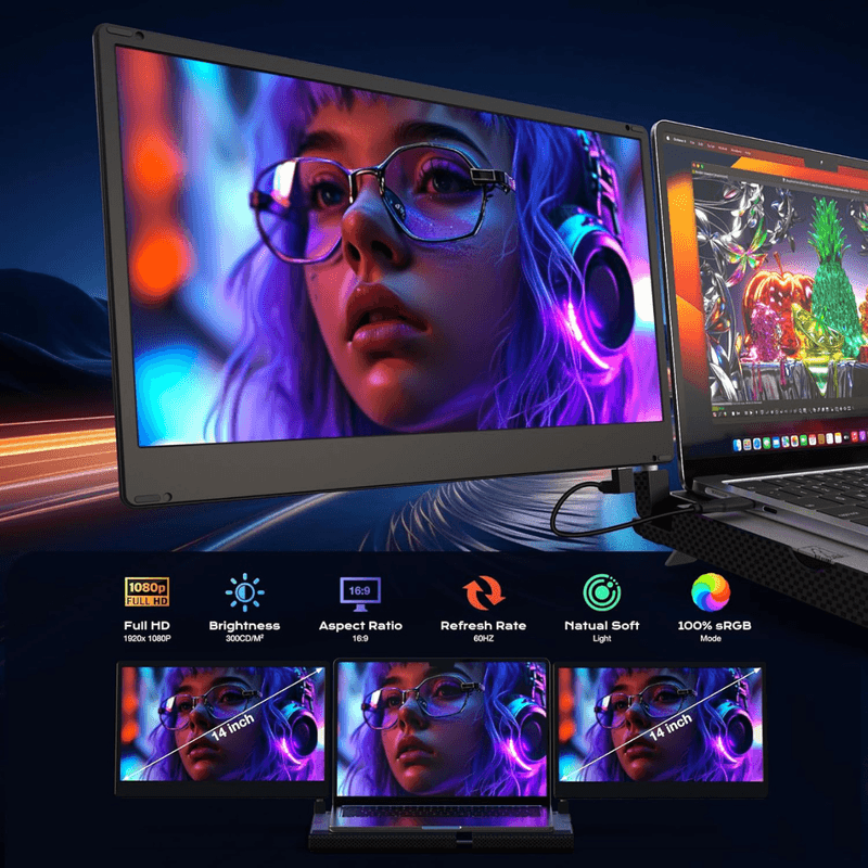 PC, gaming si accesorii - Desktop PC & monitoare - Monitoare - Monitor Extensibil si Portabil Dublu 14" FHD 1080p, Baza de Suport cu Racire, Extensie Ecran Qova® pentru Laptop - Infinity.ro