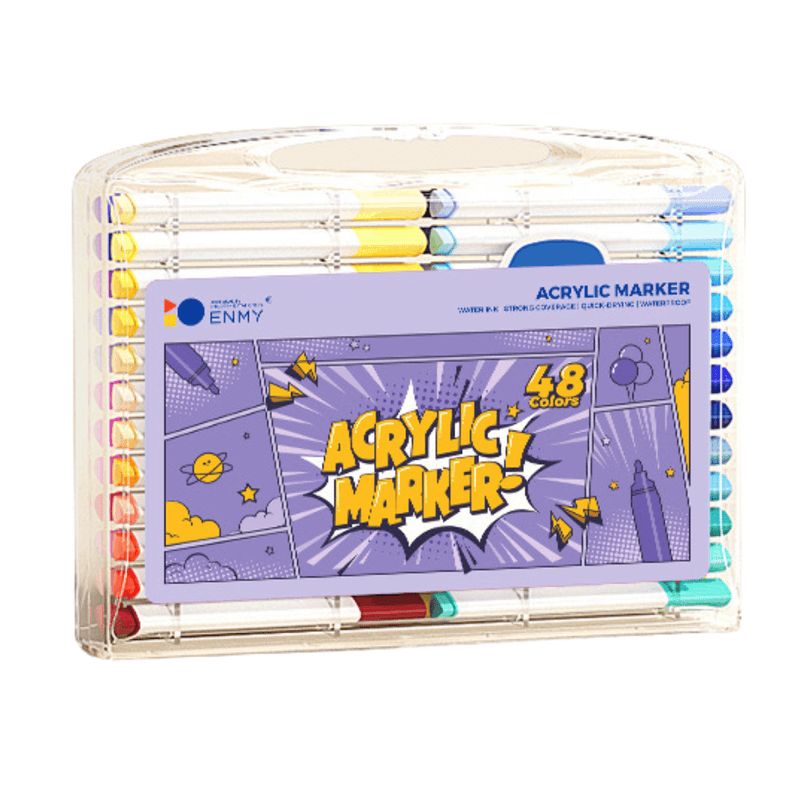 Carti si Birotica - Birotica - Instrumente de scris - Creioane - Set 48 de carioci profesionale Acrilice, cu cerneala pe baza de apa, Qova®, Markere multicolore pentru desen, Culori - Infinity.ro