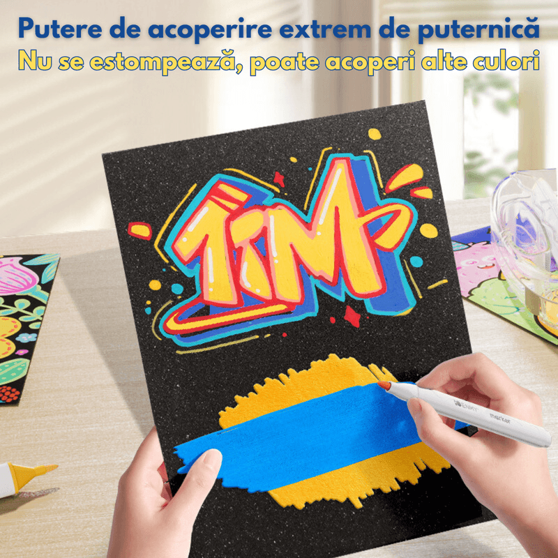 Carti si Birotica - Birotica - Instrumente de scris - Creioane - Set 48 de carioci profesionale Acrilice, cu cerneala pe baza de apa, Qova®, Markere multicolore pentru desen, Culori - Infinity.ro