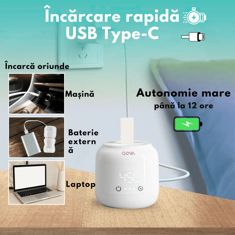 Jucarii, Copii si Bebe - Hrana si alaptare - Biberoane, suzete si accesorii hranire - Incalzitoare si termosuri bebe - Incalzitor Portabil pentru Biberoane QOVA® – Incalzire Rapida in 3-5 Minute, Pentru Lapte sau Apa, Fara Fir, Electric - Infinity.ro