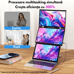 PC, gaming si accesorii - Desktop PC & monitoare - Monitoare - Monitor Dual cu Touchscreen, Pliabil si Portabil de 15.6 inch FHD pentru laptop, Qova®, Extender ecran 1080p, 360° - Infinity.ro