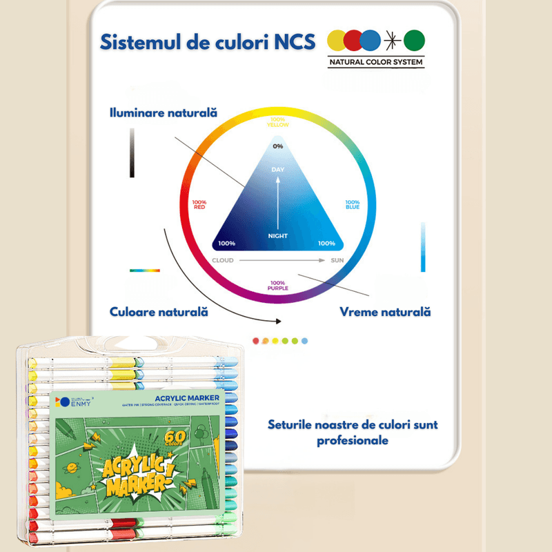 Carti si Birotica - Birotica - Instrumente de scris - Creioane - Set 60 de carioci profesionale Acrilice, cu cerneala pe baza de apa, Qova®, Markere multicolore pentru desen, Culori - Infinity.ro