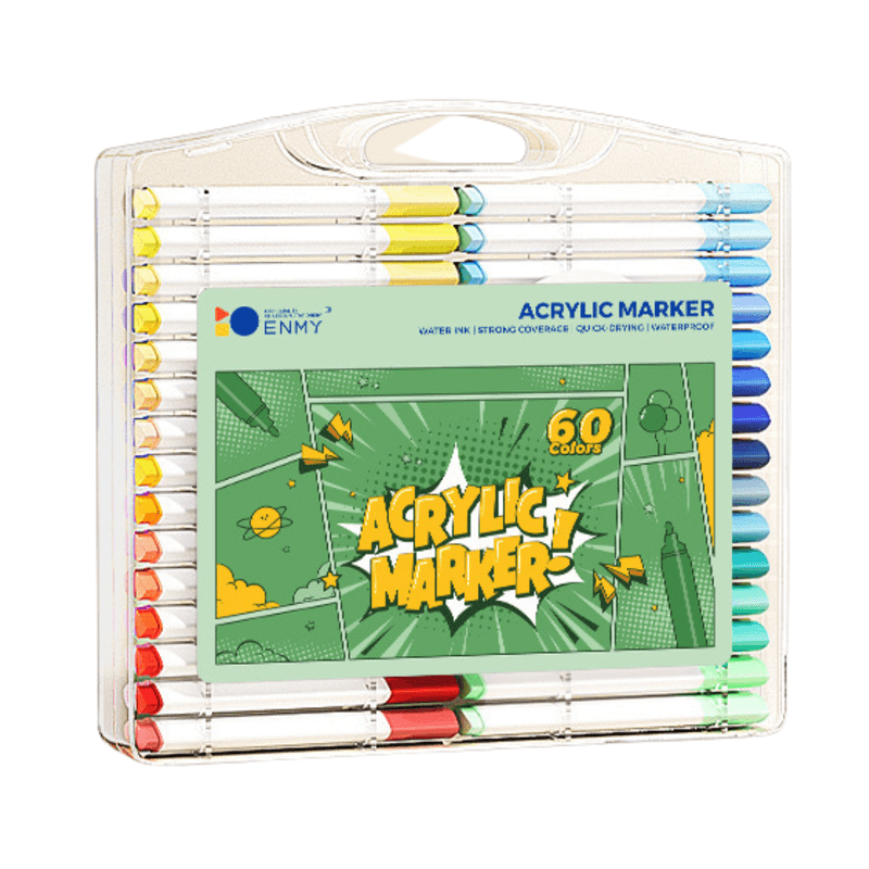 Carti si Birotica - Birotica - Instrumente de scris - Creioane - Set 60 de carioci profesionale Acrilice, cu cerneala pe baza de apa, Qova®, Markere multicolore pentru desen, Culori - Infinity.ro