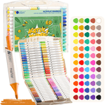 Carti si Birotica - Birotica - Instrumente de scris - Creioane - Set 60 de carioci profesionale Acrilice, cu cerneala pe baza de apa, Qova®, Markere multicolore pentru desen, Culori - Infinity.ro