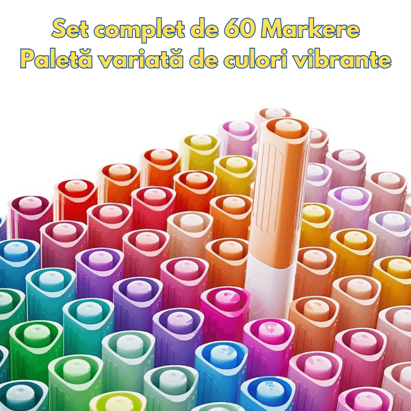 Carti si Birotica - Birotica - Instrumente de scris - Creioane - Set 60 de carioci profesionale Acrilice, cu cerneala pe baza de apa, Qova®, Markere multicolore pentru desen, Culori - Infinity.ro