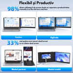 PC, gaming si accesorii - Desktop PC & monitoare - Monitoare - Monitor Portabil dual Extensibil de 14.2 inch, Qova®, Ecran IPS, Full HD 1080p, 300 Nits, 60Hz, Contrast 1.000:1 - Infinity.ro