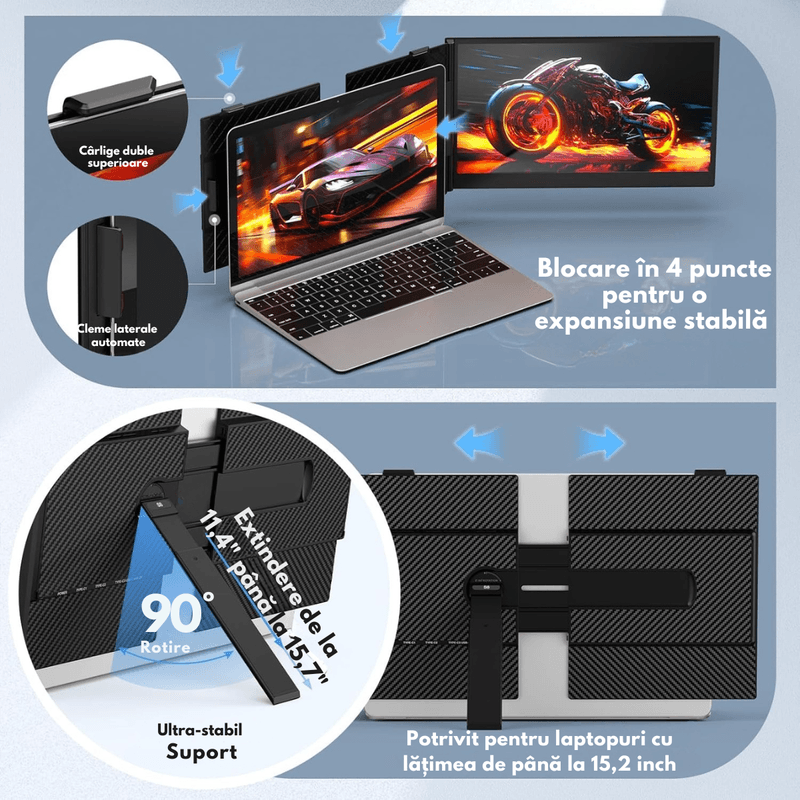 PC, gaming si accesorii - Desktop PC & monitoare - Monitoare - Monitor Portabil dual Extensibil de 14.2 inch, Qova®, Ecran IPS, Full HD 1080p, 300 Nits, 60Hz, Contrast 1.000:1 - Infinity.ro