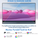 PC, gaming si accesorii - Desktop PC & monitoare - Monitoare - Monitor Portabil Tactil Arzopa & Qova® de 15.6" Full HD 1080p, 10 Puncte Touchscreen, USB-C/HDMI, HDR, Subtire 9.3mm - Infinity.ro
