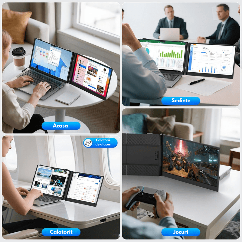 PC, gaming si accesorii - Desktop PC & monitoare - Monitoare - Monitor Portabil dual Extensibil de 14.2 inch, Qova®, Ecran IPS, Full HD 1080p, 300 Nits, 60Hz, Contrast 1.000:1 - Infinity.ro