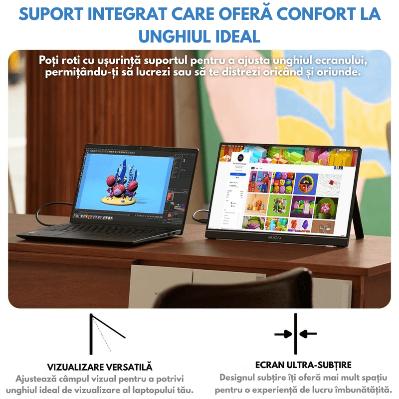 PC, gaming si accesorii - Desktop PC & monitoare - Monitoare - Monitor Portabil Arzopa & Qova® de 17.3" inch - FHD, 100% sRGB, HDR 1920x1080, USB-C & Mini HDMI – Ecran -Subtire, 60Hz - Infinity.ro