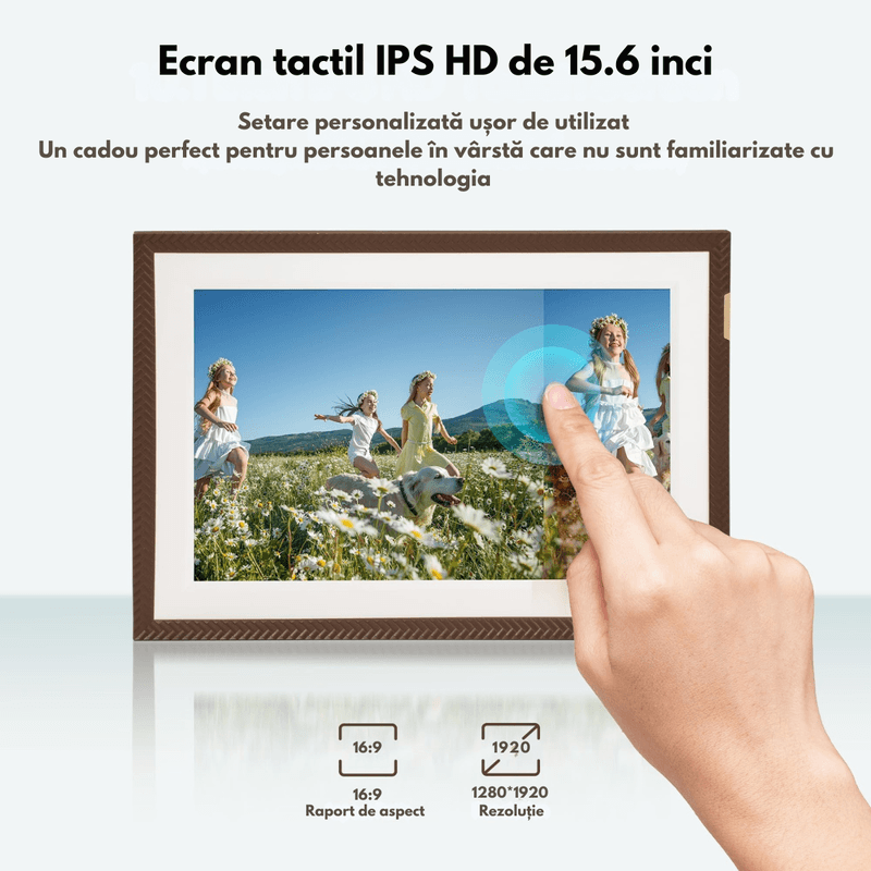 TV, Audio-Video si Foto - Aparate foto si accesorii - Accesorii foto si video - Rame foto digitale - Rama Foto Digitala Wifi cu Ecran IPS HD 15.6 inch, Memorie 32GB, Azorpa&Qova® D15, Touchscreen, Suport Card 128GB - Infinity.ro