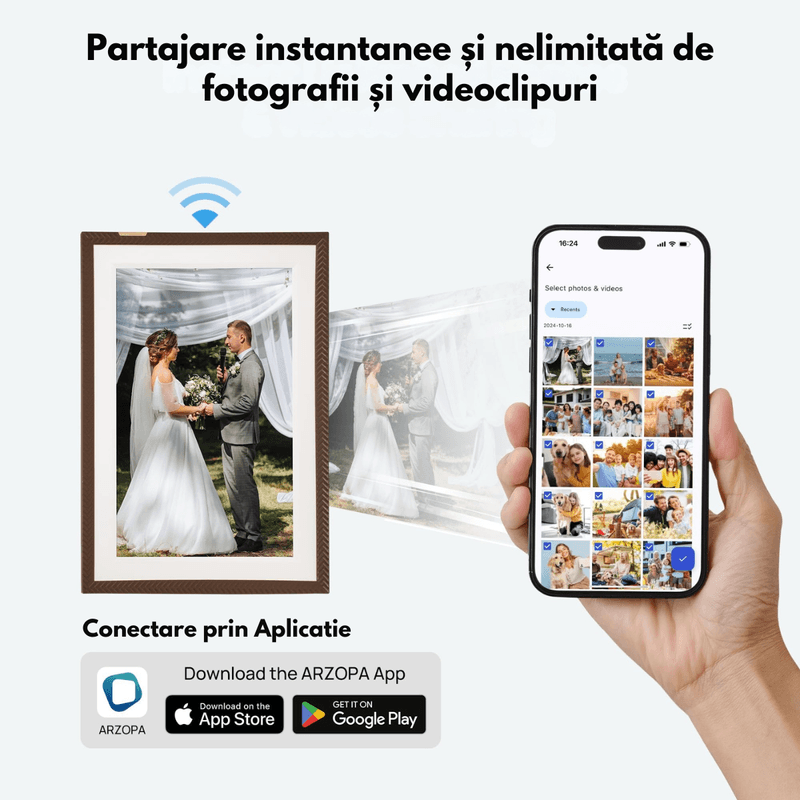 TV, Audio-Video si Foto - Aparate foto si accesorii - Accesorii foto si video - Rame foto digitale - Rama Foto Digitala Wifi cu Ecran IPS HD 15.6 inch, Memorie 32GB, Azorpa&Qova® D15, Touchscreen, Suport Card 128GB - Infinity.ro