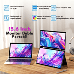 PC, gaming si accesorii - Desktop PC & monitoare - Monitoare - Monitor Dual Pliabil si Portabil de 15.6 inch FHD pentru laptop, Qova®, Extender ecran 1080p, 360° Rotatie, USB-C - Infinity.ro