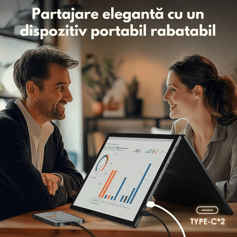 PC, gaming si accesorii - Desktop PC & monitoare - Monitoare - Monitor Dual Pliabil si Portabil de 15.6 inch FHD pentru laptop, Qova®, Extender ecran 1080p, 360° Rotatie, USB-C - Infinity.ro