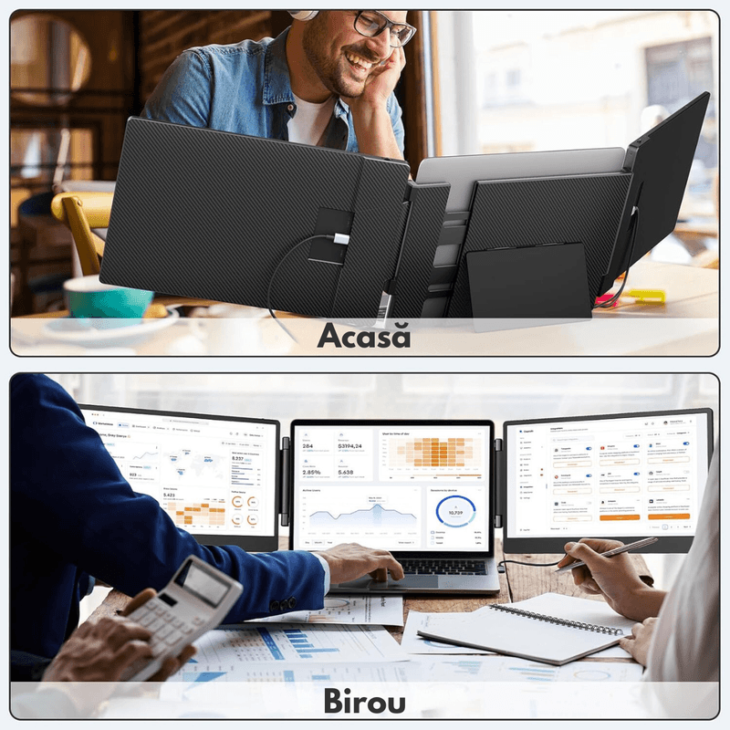 PC, gaming si accesorii - Desktop PC & monitoare - Monitoare - Monitor Extensibil si Portabil pentru laptop, Qova®, Extender ecran 14 inchi FHD 1080P IPS, laptopuri de 13-17 inchi - Infinity.ro