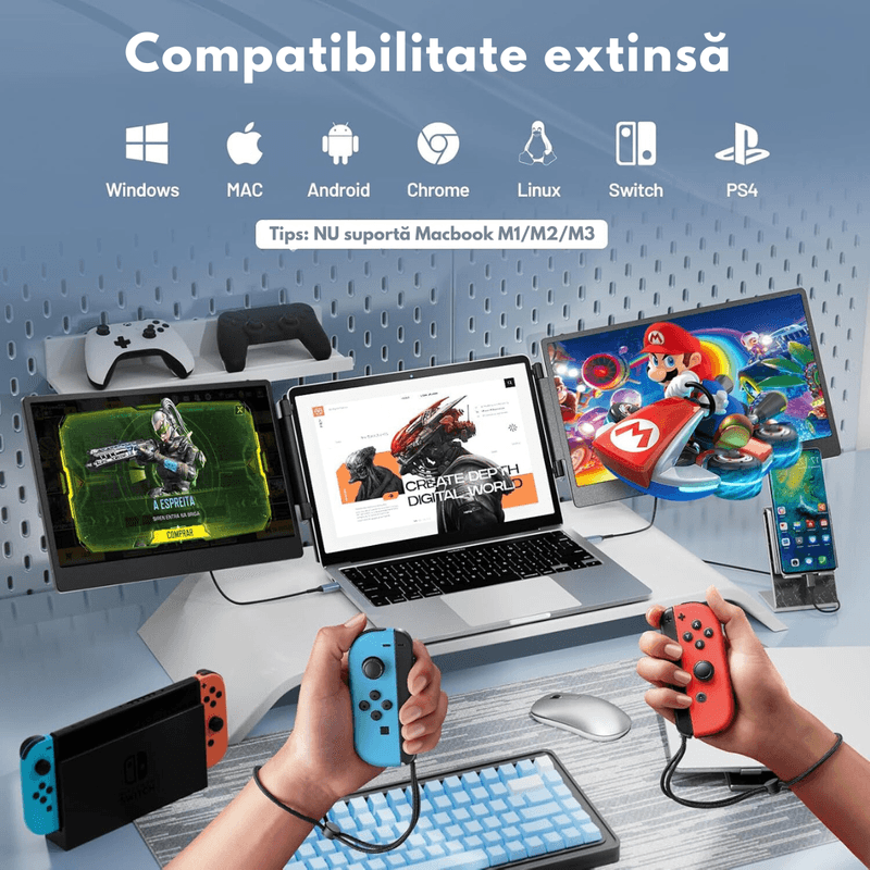 PC, gaming si accesorii - Desktop PC & monitoare - Monitoare - Monitor Extensibil si Portabil pentru laptop, Qova®, Extender ecran 14 inchi FHD 1080P IPS, laptopuri de 13-17 inchi - Infinity.ro
