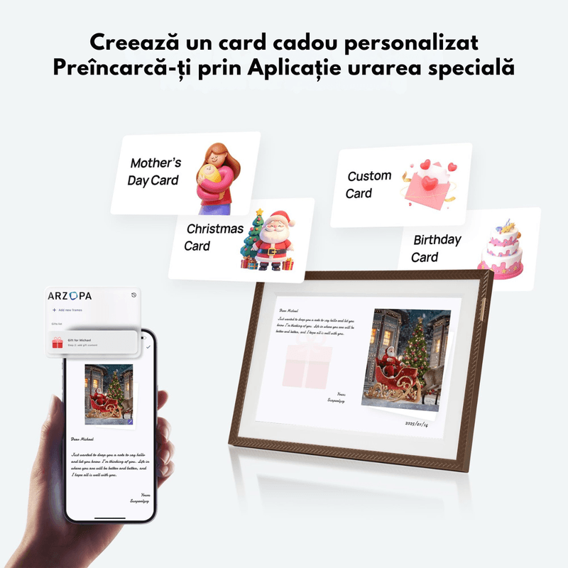 TV, Audio-Video si Foto - Aparate foto si accesorii - Accesorii foto si video - Rame foto digitale - Rama Foto Digitala Wifi cu Ecran IPS HD 10.1 inch, Memorie 32GB, Azorpa&Qova® D10, Touchscreen, Suport Card 128GB - Infinity.ro