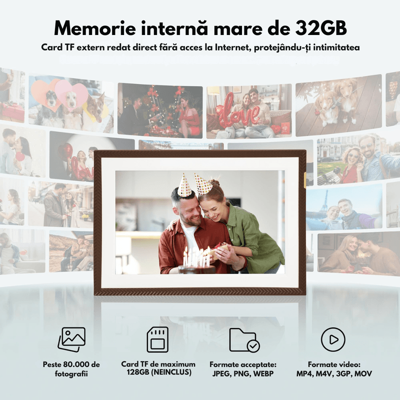 TV, Audio-Video si Foto - Aparate foto si accesorii - Accesorii foto si video - Rame foto digitale - Rama Foto Digitala Wifi cu Ecran IPS HD 10.1 inch, Memorie 32GB, Azorpa&Qova® D10, Touchscreen, Suport Card 128GB - Infinity.ro
