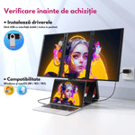 PC, gaming si accesorii - Desktop PC & monitoare - Monitoare - Monitor Triplu Extensibil si Portabil pentru laptop, QOVA®, Quad Screen de 3×15,6inch, 3 Ecrane Full HD IPS, 1080P - Infinity.ro