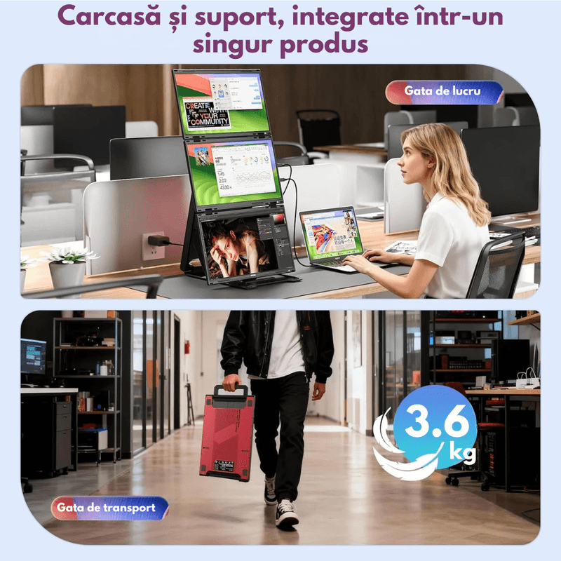 PC, gaming si accesorii - Desktop PC & monitoare - Monitoare - Monitor Triplu Extensibil si Portabil pentru laptop, QOVA®, Quad Screen de 3×15,6inch, 3 Ecrane Full HD IPS, 1080P - Infinity.ro