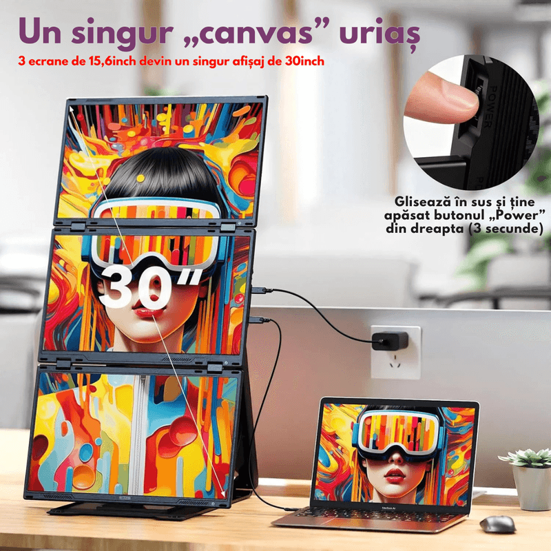 PC, gaming si accesorii - Desktop PC & monitoare - Monitoare - Monitor Triplu Extensibil si Portabil pentru laptop, QOVA®, Quad Screen de 3×15,6inch, 3 Ecrane Full HD IPS, 1080P - Infinity.ro