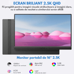 PC, gaming si accesorii - Desktop PC & monitoare - Monitoare - Monitor Portabil Arzopa & Qova® de 16" inch, 2.5K QHD (2560x1600), 123% sRGB, HDR, Ultra-Subtire, 60Hz, USB-C & HDMI - Infinity.ro