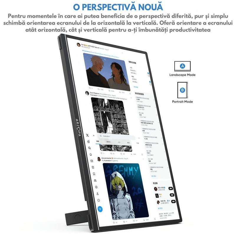 PC, gaming si accesorii - Desktop PC & monitoare - Monitoare - Monitor Portabil Arzopa & Qova® de 16" inch, 2.5K QHD (2560x1600), 123% sRGB, HDR, Ultra-Subtire, 60Hz, USB-C & HDMI - Infinity.ro