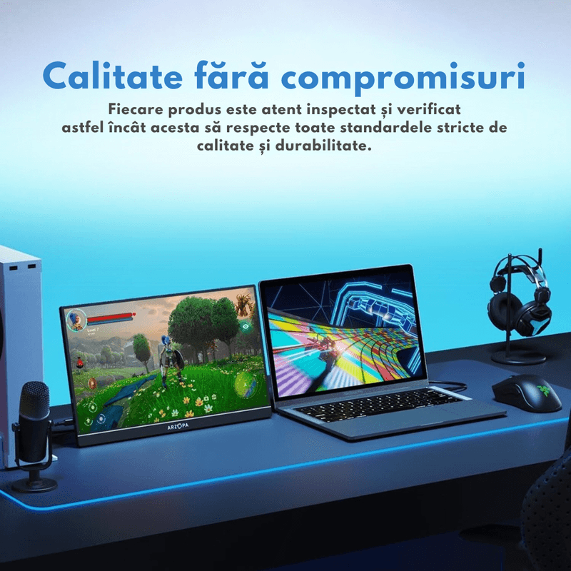 PC, gaming si accesorii - Desktop PC & monitoare - Monitoare - Monitor Portabil Arzopa & Qova® de 16" inch, 2.5K QHD (2560x1600), 123% sRGB, HDR, Ultra-Subtire, 60Hz, USB-C & HDMI - Infinity.ro