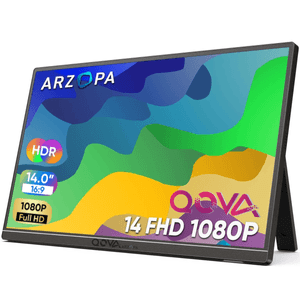Monitor Portabil Arzopa & Qova® de 14" inch, Full HD 1080p, Ultra-Subtire, 60Hz, USB-C & HDMI, HDR, Compatibil Laptop
