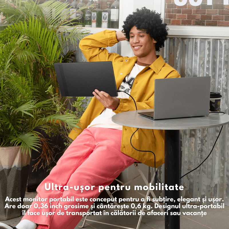 PC, gaming si accesorii - Desktop PC & monitoare - Monitoare - Monitor Portabil Arzopa & Qova® de 14" inch, Full HD 1080p, Ultra-Subtire, 60Hz, USB-C & HDMI, HDR, Compatibil Laptop - Infinity.ro