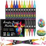 Carti si Birotica - Birotica - Instrumente de scris - Creioane - Set 12 carioci profesionale Acrilice cu Varf dublu, 24 Culori cu cerneala pe baza de apa, QOVA®,multicolore pentru desen - Infinity.ro