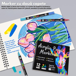 Carti si Birotica - Birotica - Instrumente de scris - Creioane - Set 12 carioci profesionale Acrilice cu Varf dublu, 24 Culori cu cerneala pe baza de apa, QOVA®,multicolore pentru desen - Infinity.ro
