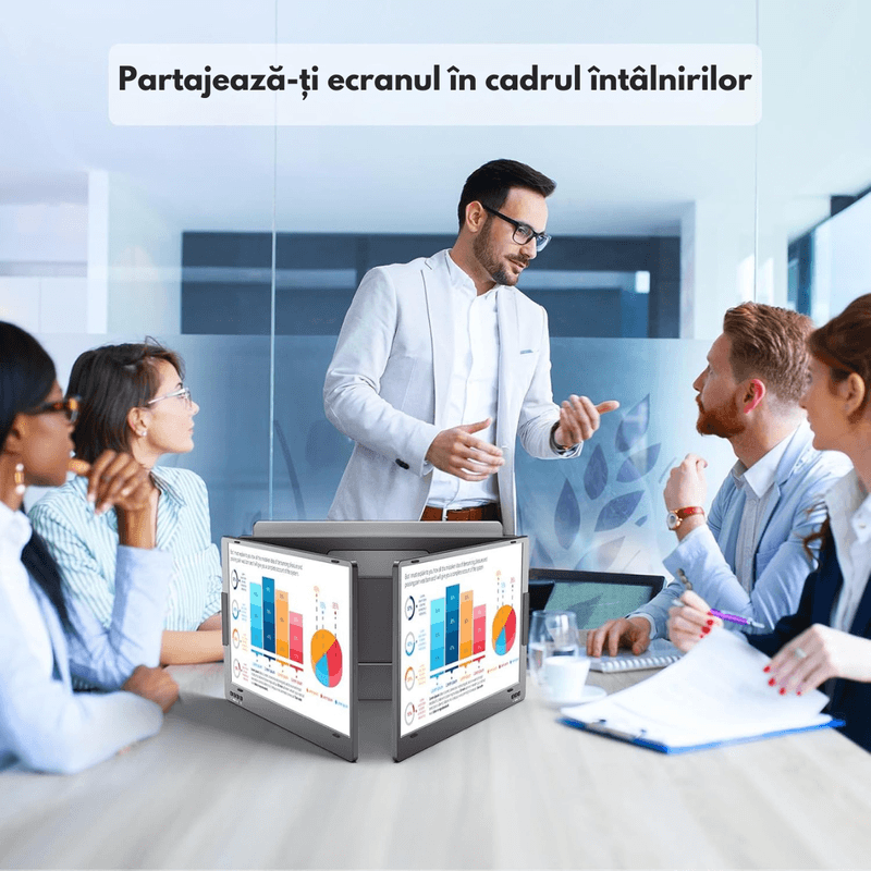 PC, gaming si accesorii - Desktop PC & monitoare - Monitoare - Monitor Extensibil si Portabil pentru laptop, Qova®, ecran 14 inchi FHD 1080P IPS, Pliabil la 360 de Grade, Tri-screen - Infinity.ro
